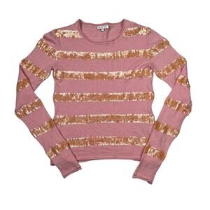 Walter Cashmere Sequin Striped Lightweight Crewneck Sweater Pink Womens XS